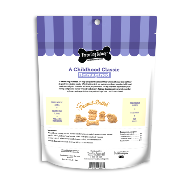 Three Dog Bakery Animal Crackers with Peanut Butter Back of Package