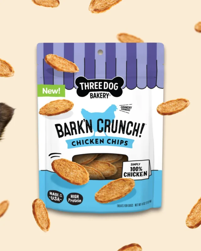 So Bark’N Crunchy. So Bark’N Good! Made with 100% REAL chicken, our new Bark’N Crunch! Chicken Chips are the perfect protein-packed-snack for your pup. 🐔Snatch Original and Chicken and Cheese Flavors on @Amazon! 📦#threedogbakery #chickenchips #dogtreats #chickendogtreats #amazonfinds